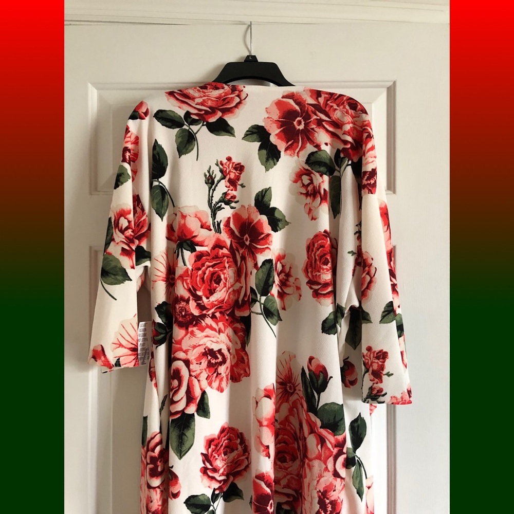 LuLaRoe Floral Rose Print Jacket - White, Red, Green